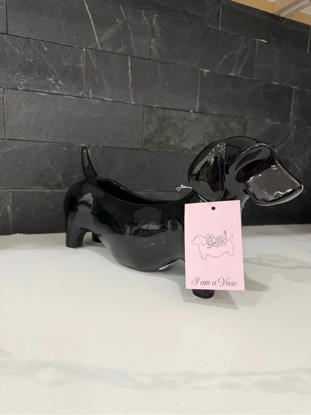 Black Dachshund Ceramic Planter